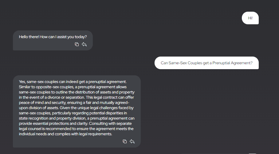 screenshot from the ai lawyer app about ruls and rights