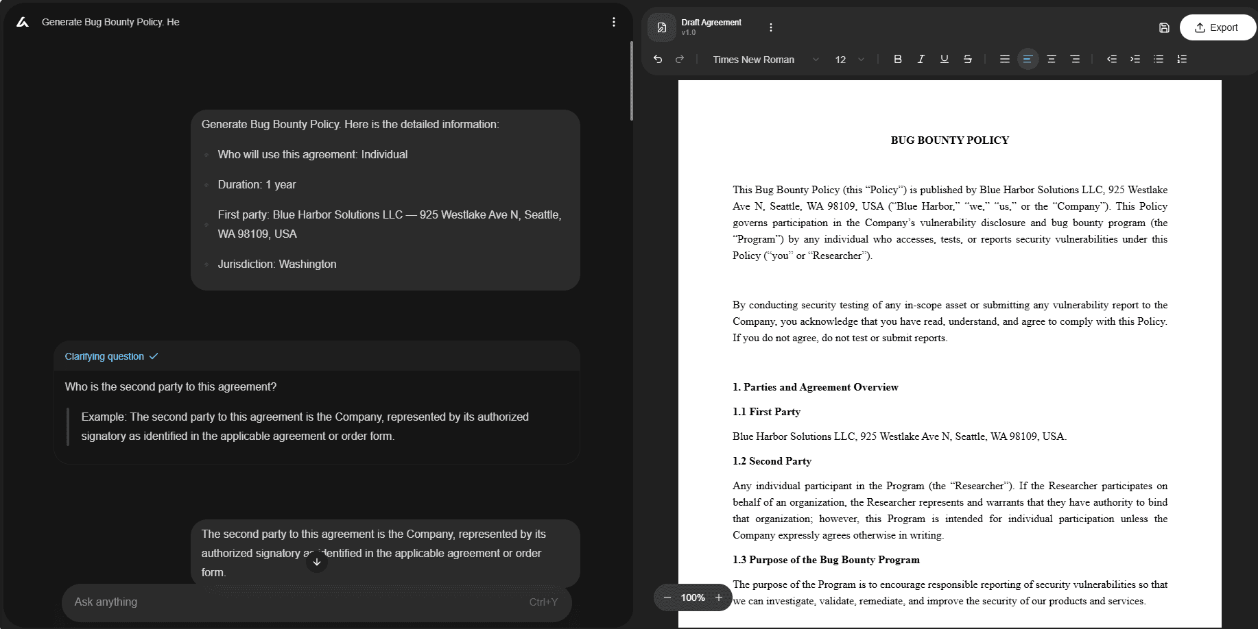 AI Lawyer interface