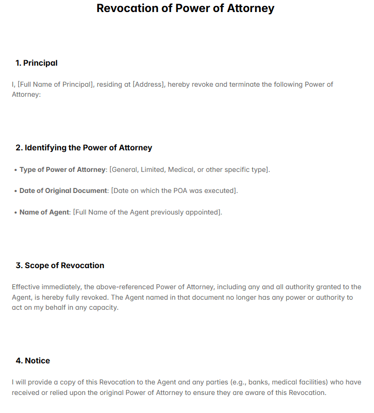 Revocation of Power of Attorney Template