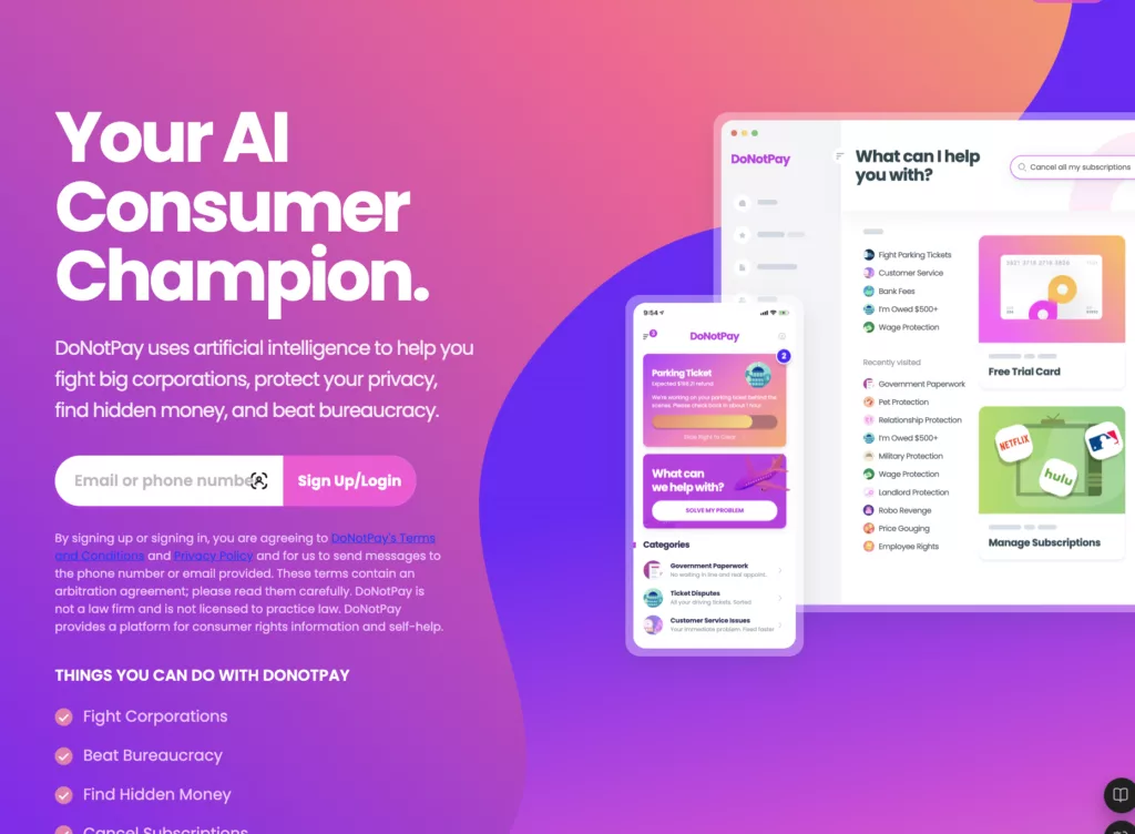 DoNotPay inerface