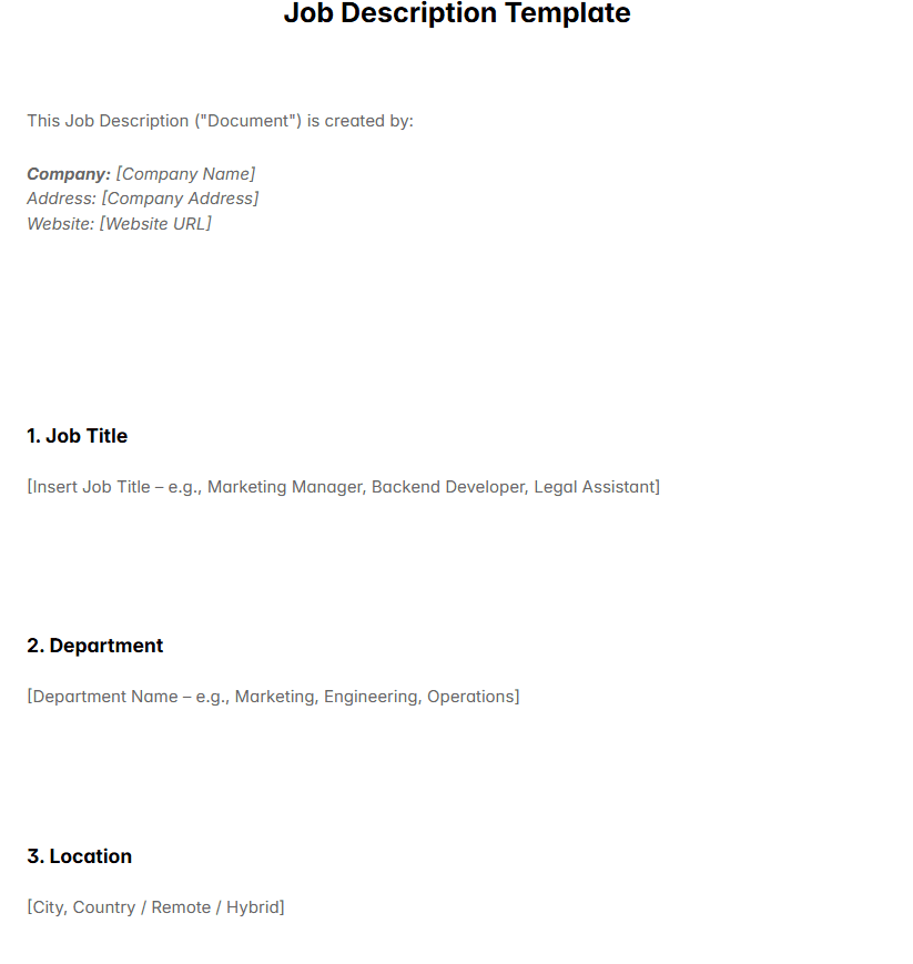 Job Description Template