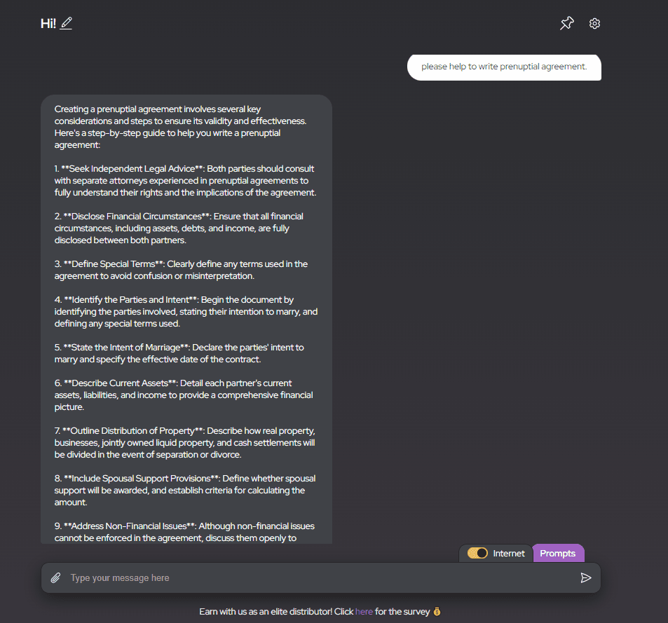 Screenshot from the AI LAwyer App, when it is answering on the question