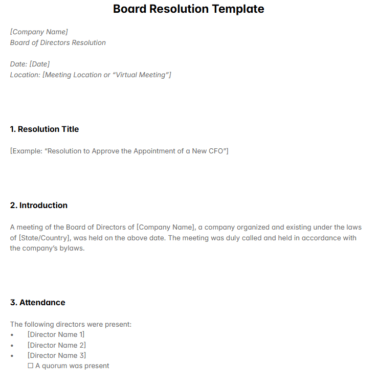 Board Resolution Template