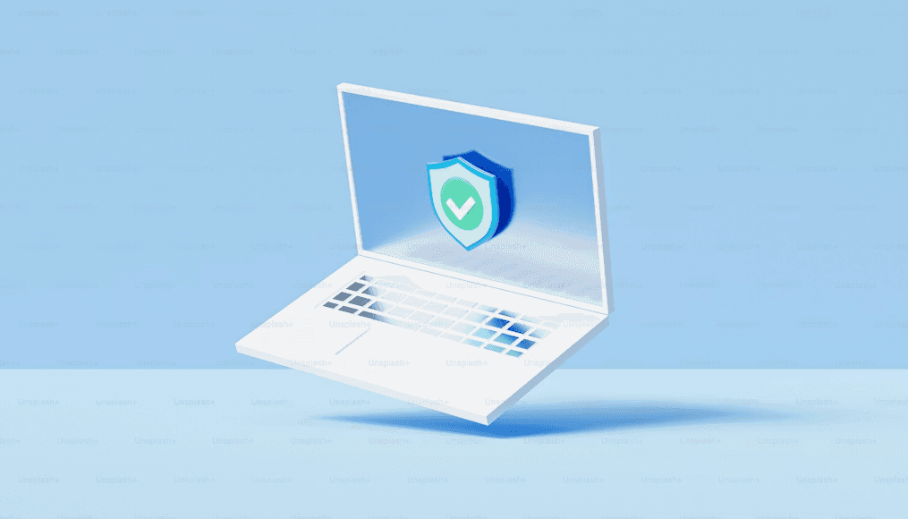 Laptop screen with security shield symbol illustrating privacy-protective age verification