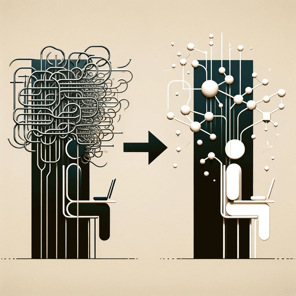 Traditional legal complexities evolving into sleek AI tech.