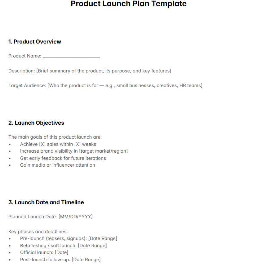 Product Launch Plan Template