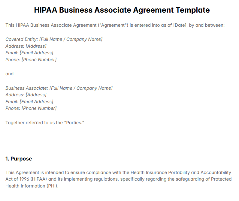 HIPAA Business Associate Agreement (BAA) Template