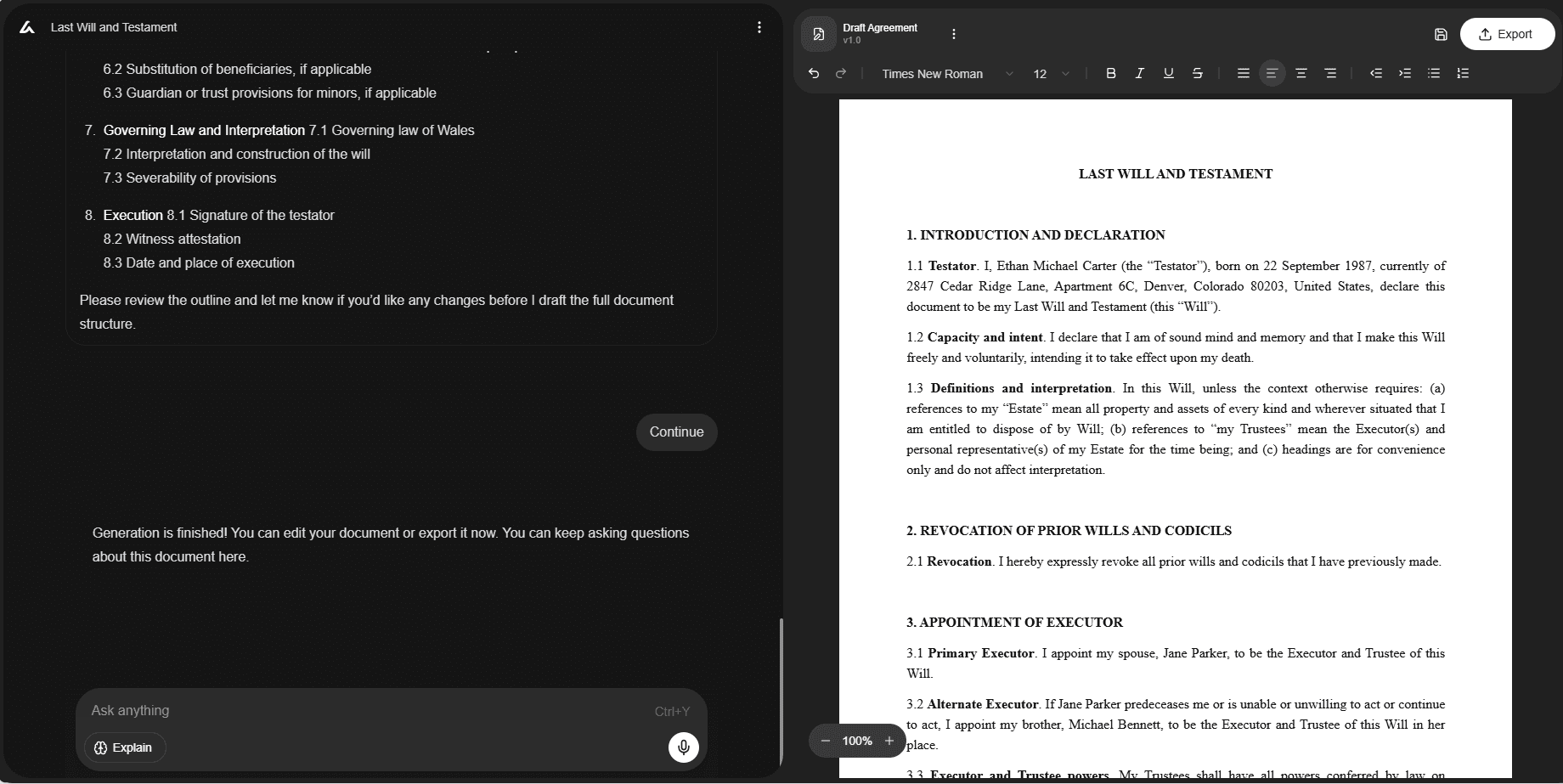 AI Lawyer interface