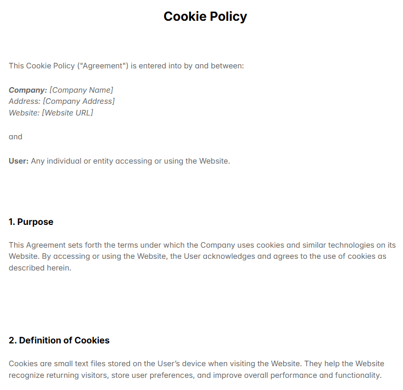 Cookie Policy Template