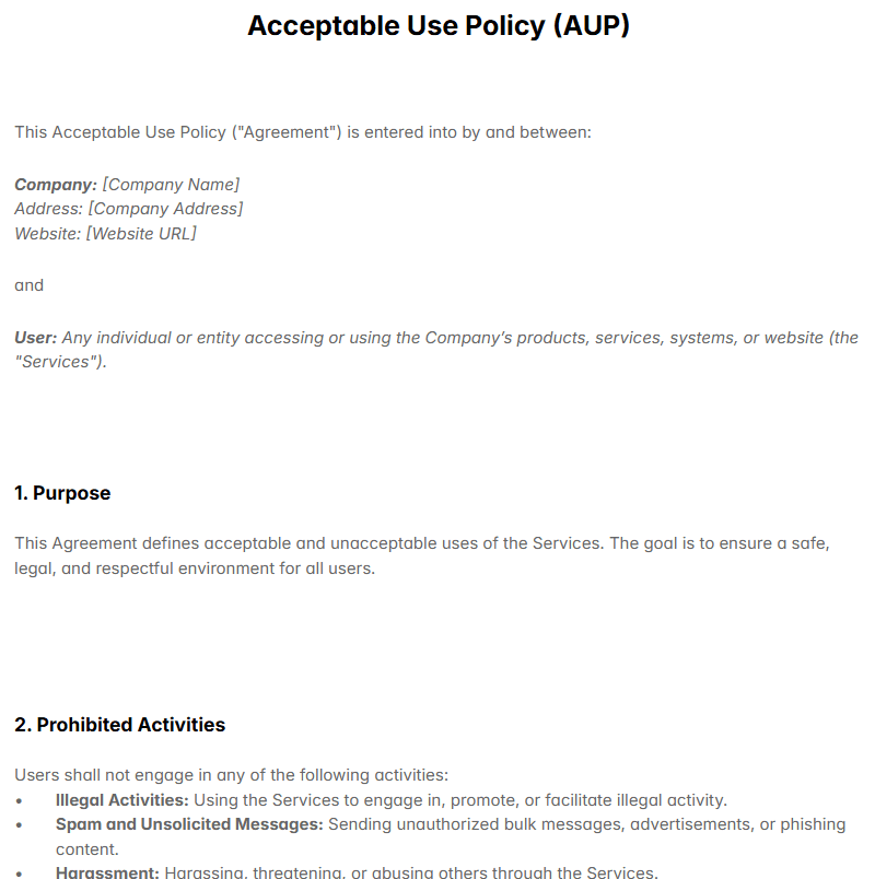 Acceptable Use Policy (AUP) Template