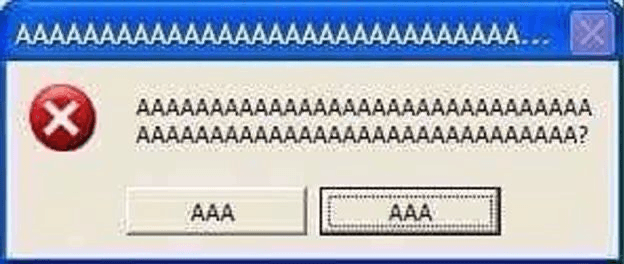 Humorous Windows-style error popup screaming “AAAA” to show panic when receiving a final demand letter.
