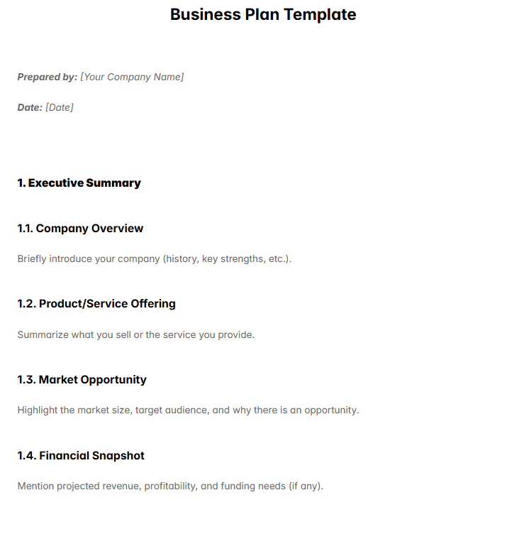 Business Plan Template