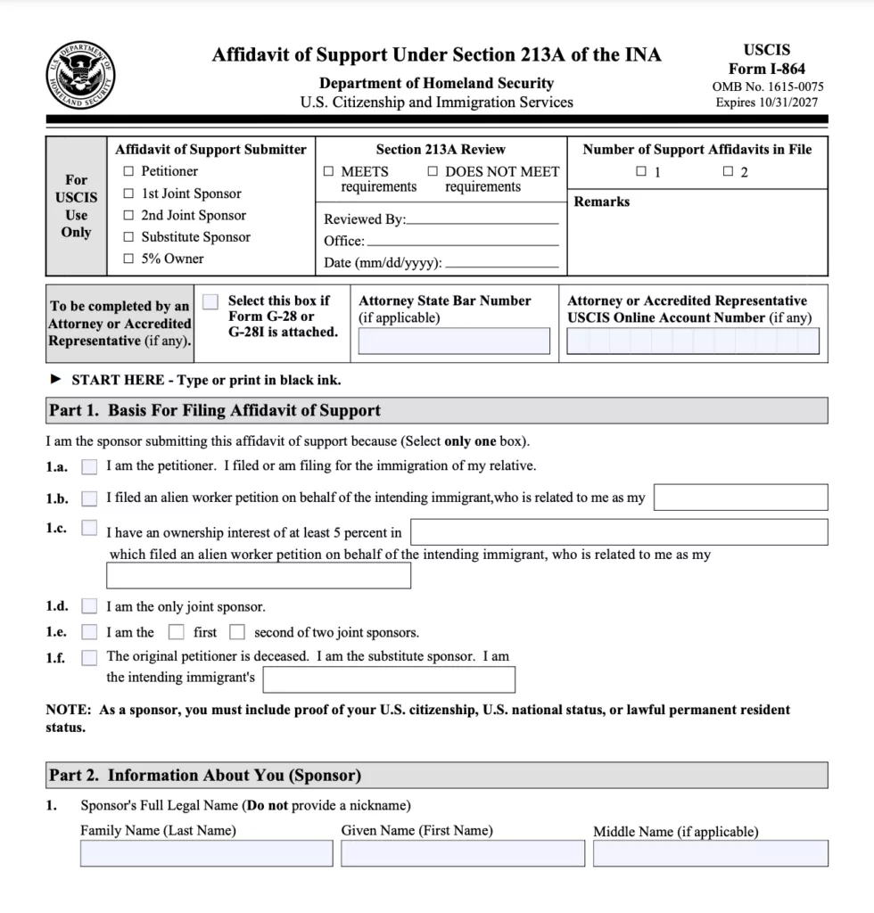 Affidavit of support letter