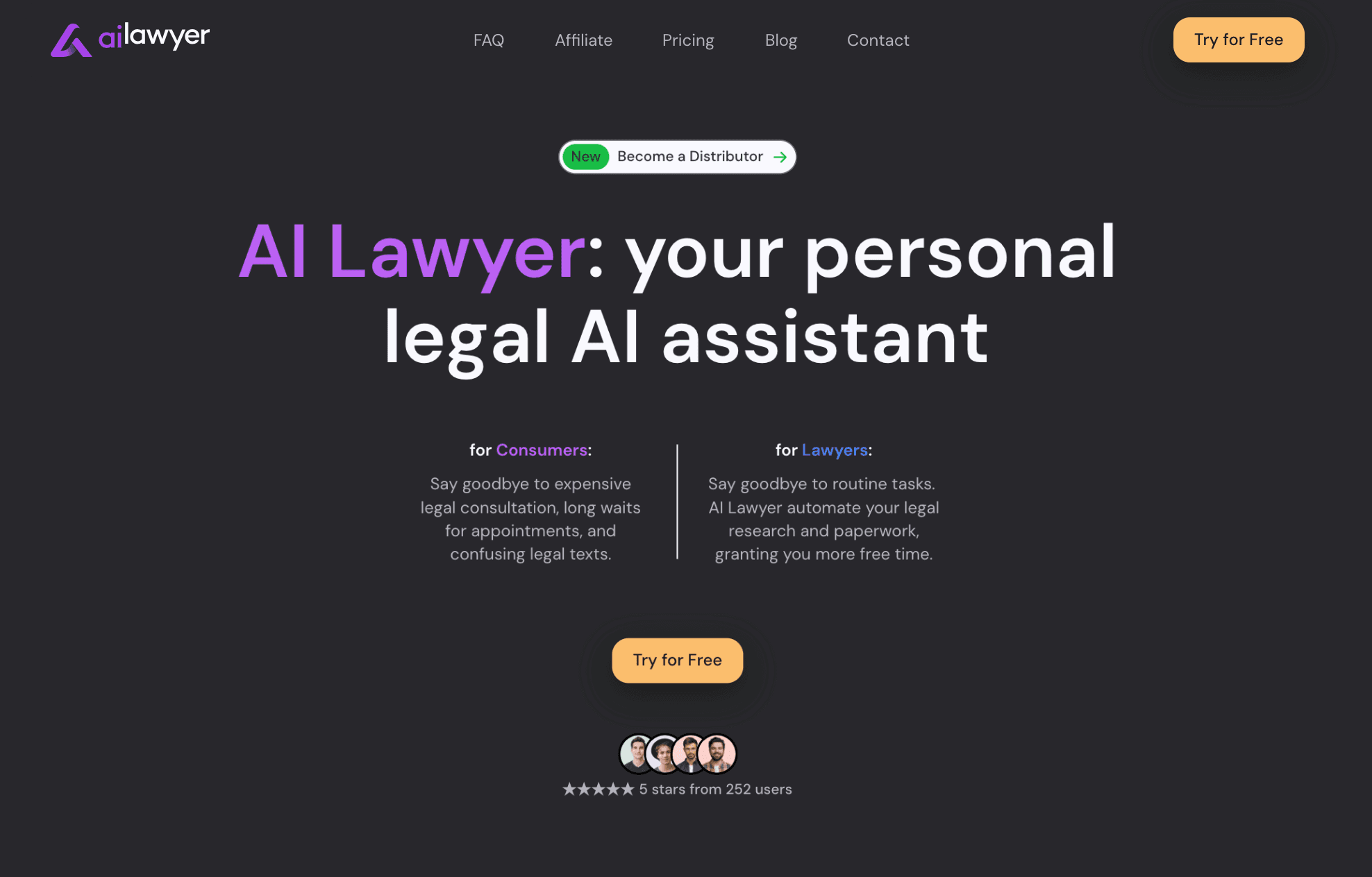 Main page of AI Lawyer landing