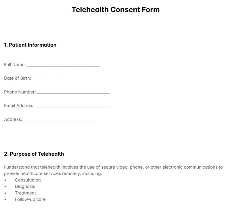 Telehealth Consent Form Template