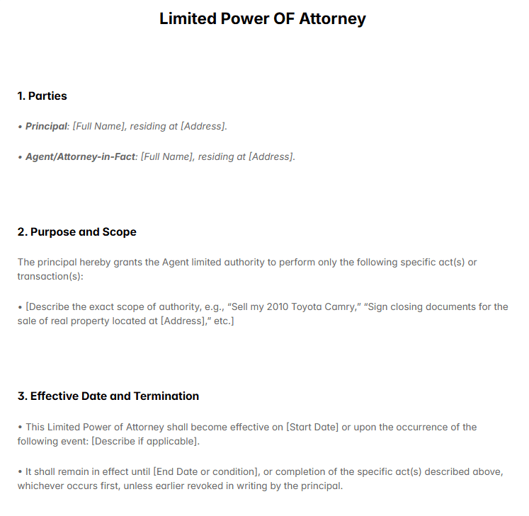 Limited Power of Attorney Template