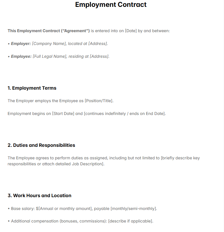 Employment Contract Template