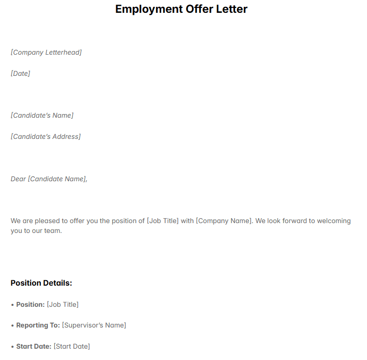 Employment Offer Letter Template