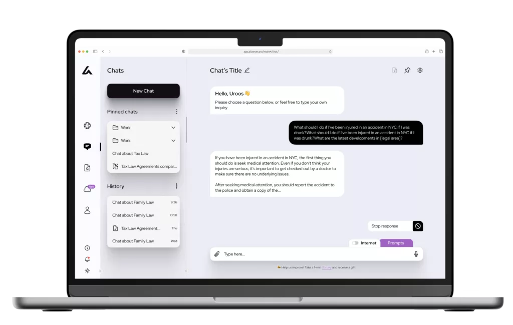 AI Lawyer's interface for working with a documents. 
