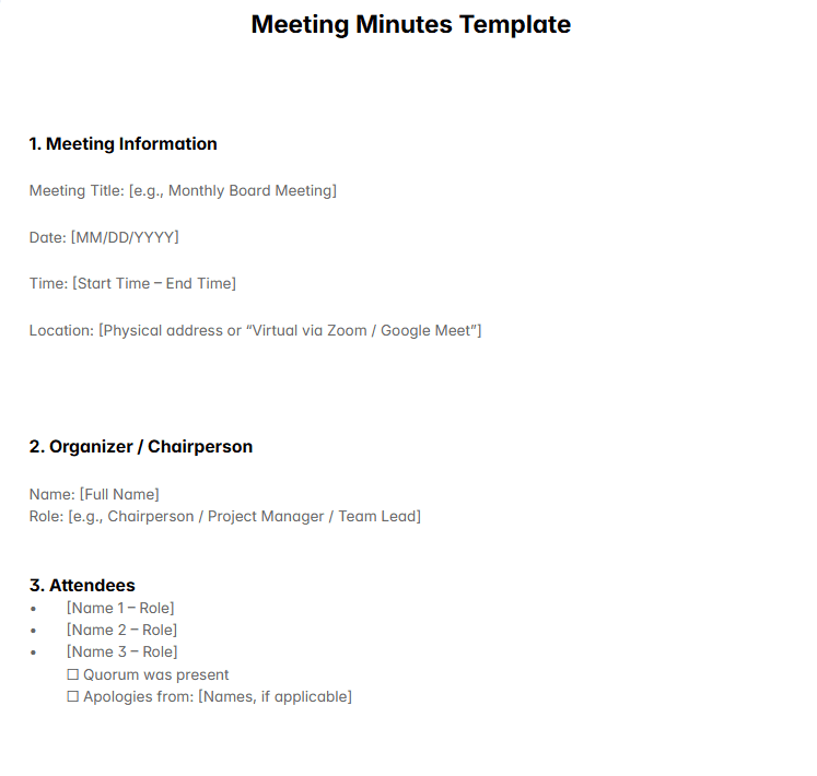 Meeting Minutes Template