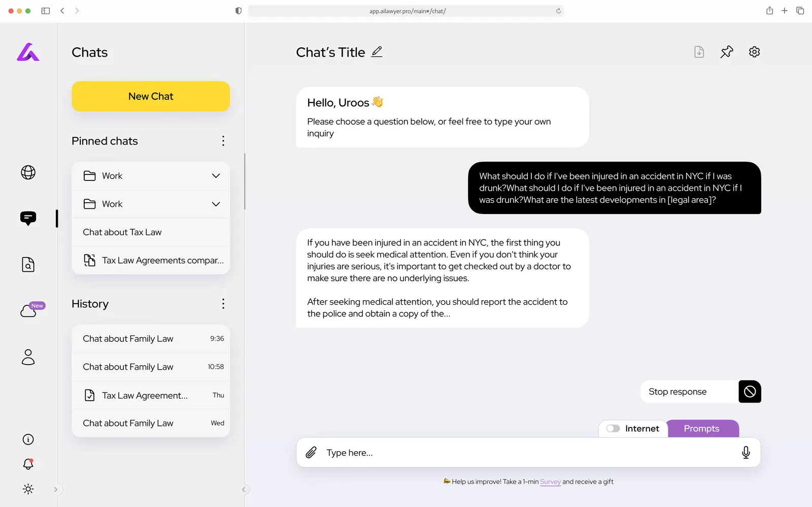 AI Lawyer Chats Page